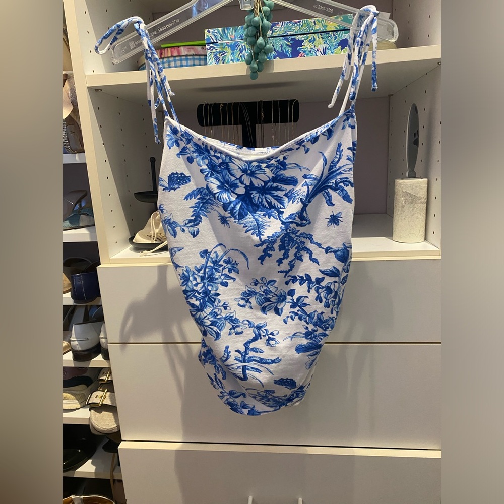 Maeve Anthropologie 2023 blue & white top, Sz Small